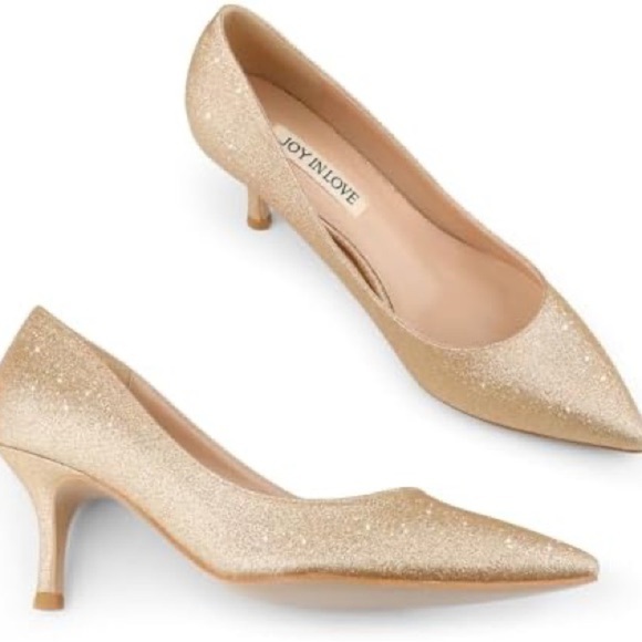 JOY IN LOVE | Low Pointy Toe Kitten Heel in Gold size 9.5 - Picture 2 of 8